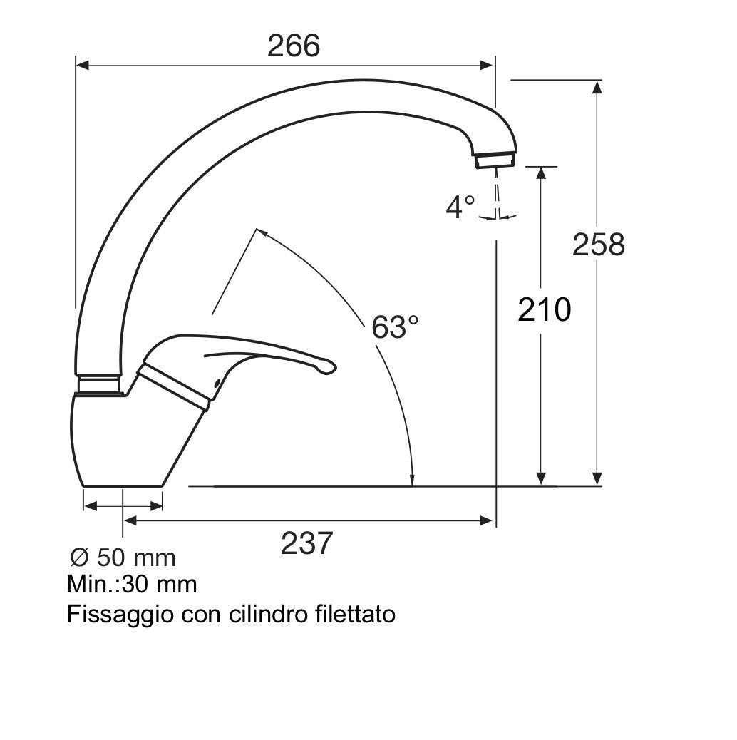 Rubinetto miscelatore per cucina con canna alta, completo