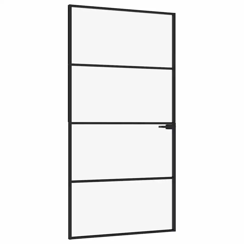 Porta Interna Nera 102x201,5 Vetro Temperato Alluminio Sottile 153661