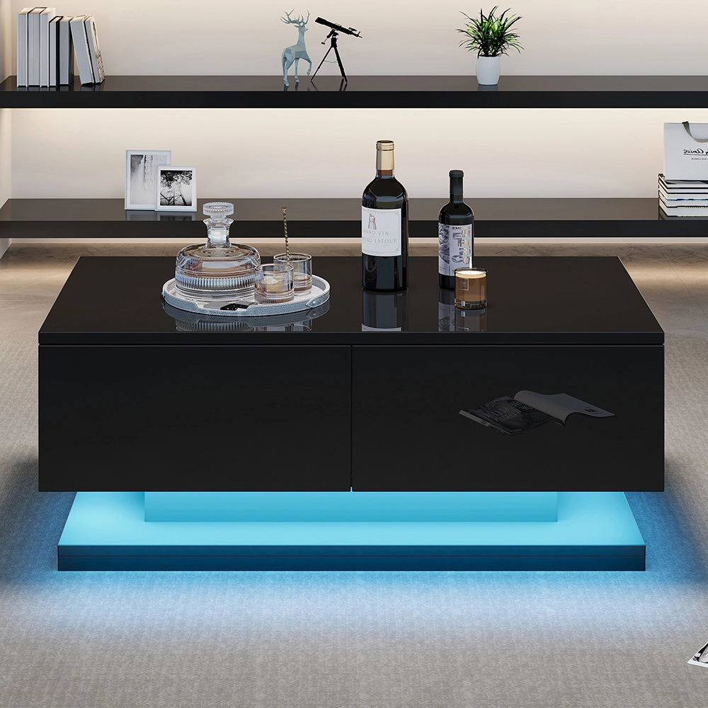 Tavolino-Xylo-90x50x38cm nero 2 cassetti LED controllo app