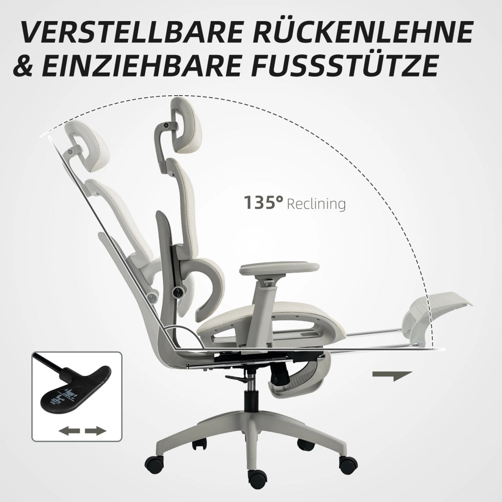 Sedia da ufficio ergonomica ¨C Xylo ¨C tessuto mesh beige, braccioli, schienale regolabile