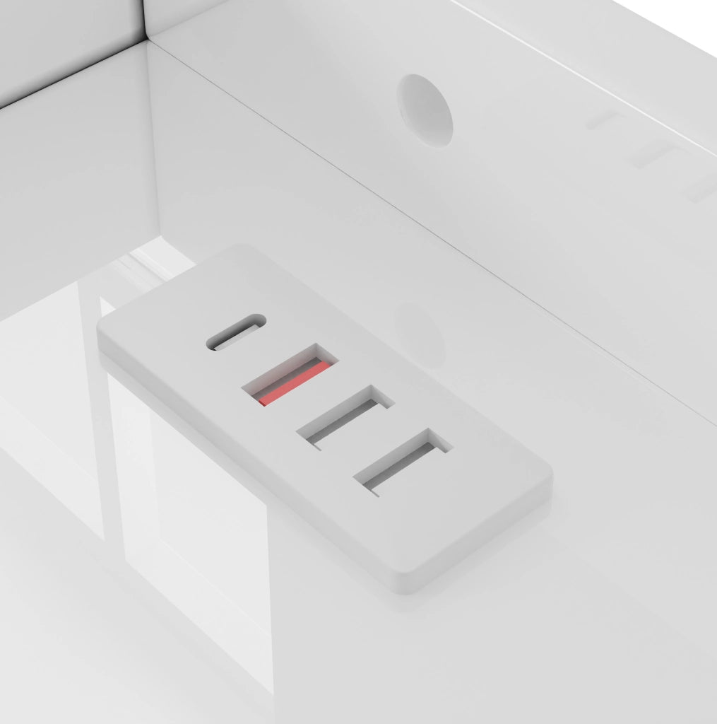 Letto a scomparsa 140x200 cm bianco con LED, USB, presa e cassetti