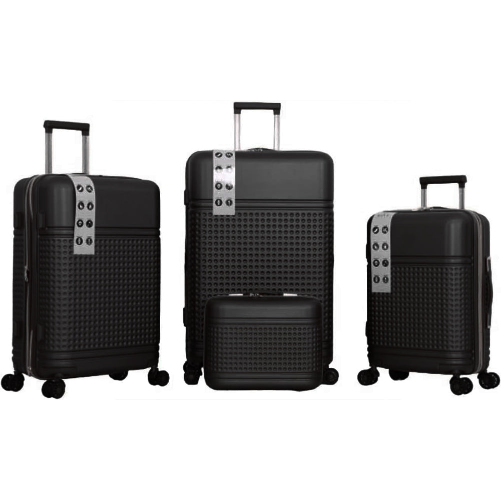 Set 4 Valigie Rigide in ABS da Viaggio Nero con Ruote Easy Roll e Beauty Case
