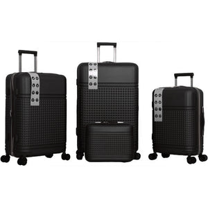 Set 4 Valigie Rigide in ABS da Viaggio Nero con Ruote Easy Roll e Beauty Case