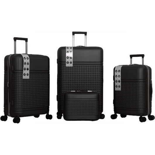 Set 4 Valigie Rigide in ABS da Viaggio Nero con Ruote Easy Roll e Beauty Case