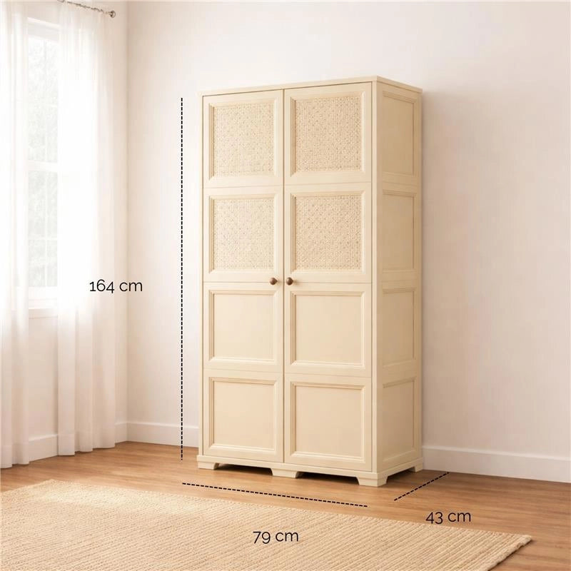 ARMADIO 4 MODULI ANGORA 79X43X164 CM CON 4 RIPIANI E ANTE TRAFORATE – MOBILE ALTO DECORATIVO PER ZONA GIORNO E INGRESSO