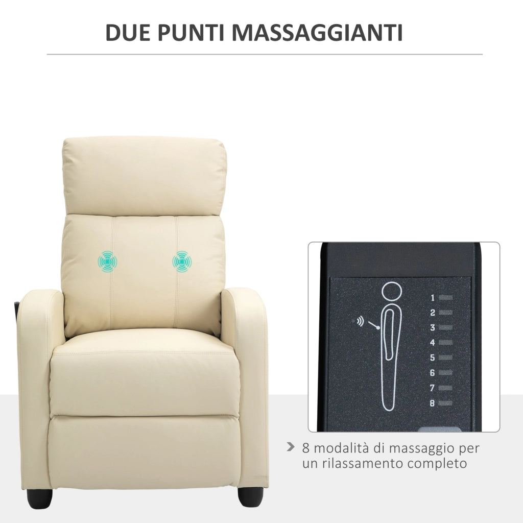 Poltrona Relax Massaggiante 68x88x98 cm con Telecomando in Similpelle Crema