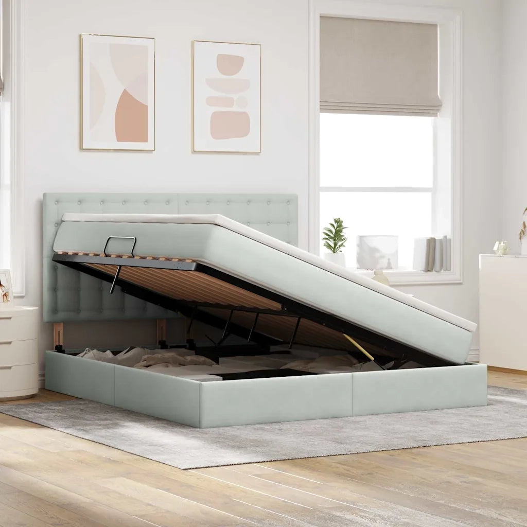Letto con contenitore e materasso Grigio chiaro 180 x 200 cm