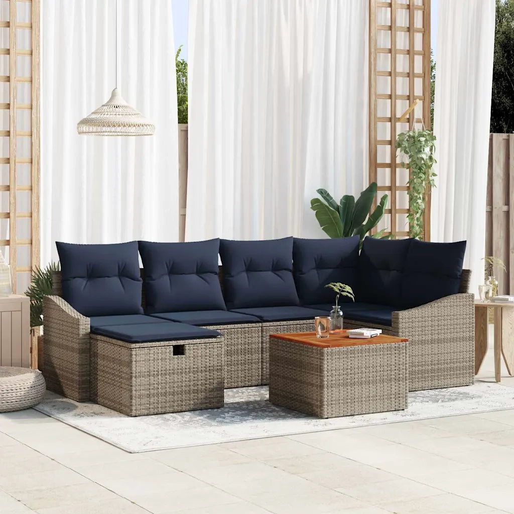 Set Divano da Giardino con cuscino 7 pcs Grigio Poly Rattan