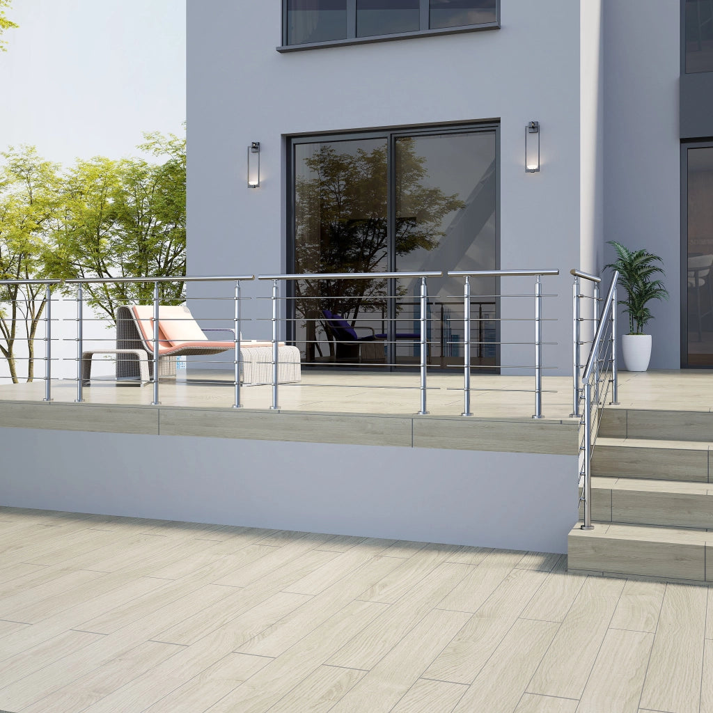 Balaustra Corrimano Ringhiera in acciaio inox 304 spazzolato 200x106cm per interni ed esterni 5 barre trasversali