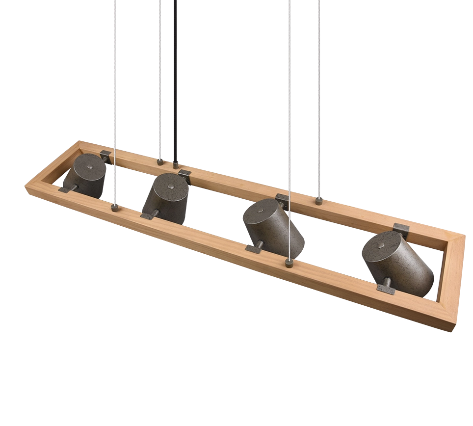 Lampada a sospensione 4 faretti, acciaio anticato e oro, L 100 cm, Bell