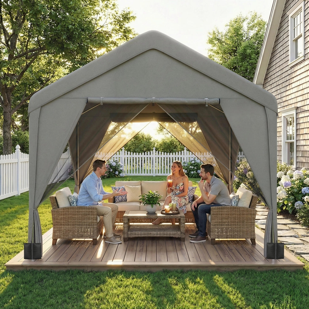 Gazebo da giardino ¨C zephmum ¨C 3x3m grigio acciaio galvanizzato