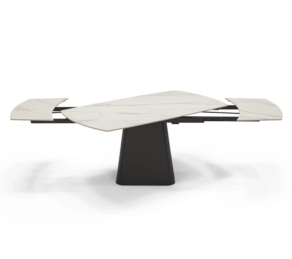 Tavolo da pranzo ellittico allungabile 160X90 Marmo di Carrara modello ATLANTIDE, fino a 240 cm con meccanismo estensibile semi-automatico , design moderno ideale per sala da pranzo, cucina e soggiorno, top in grès ceramico