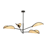 Lampadario 4 Luci Eridano In Acciao Nero E Rattan Con Bracci Mobili
