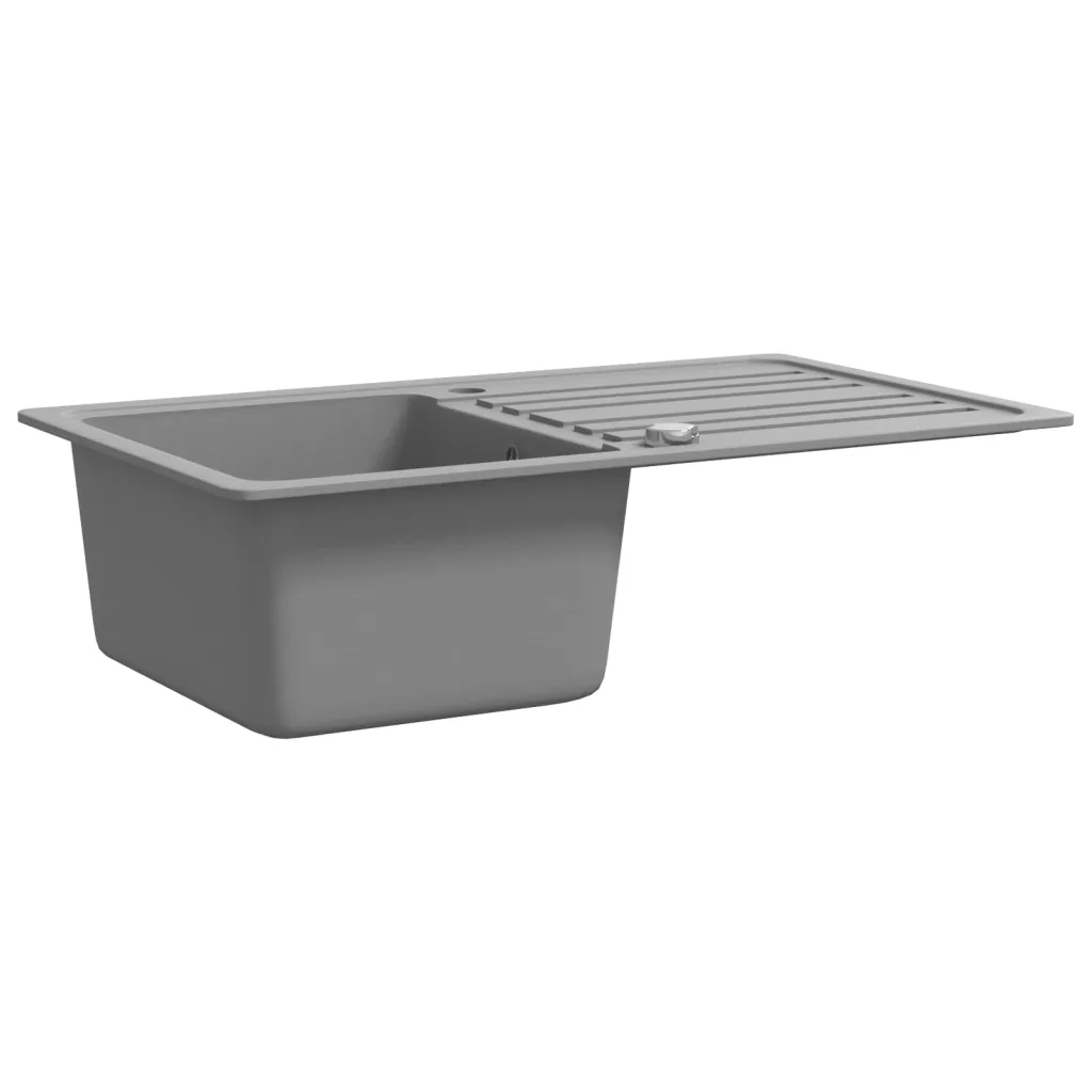 Lavandino cucina granito singolo con scolapiatti reversibile grigio 141670