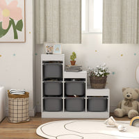 Scaffale Portagiochi per Bambini a 3 Livelli 6 Contenitori 96x38,5x90 cm Grigio