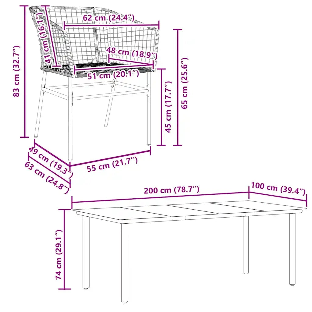 Set da Pranzo da Giardino 9 pz Polyrattan Vetro