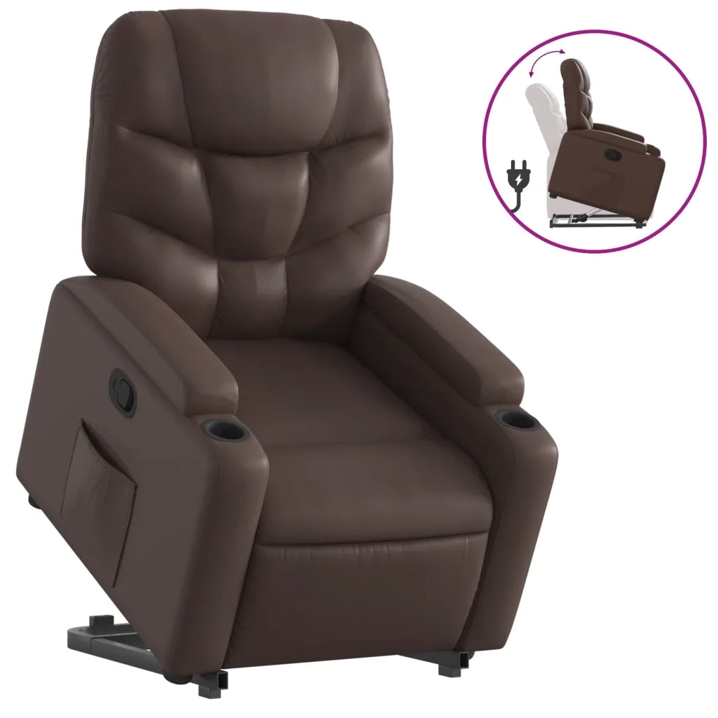 Poltrona | Sedia Relax Alzapersona Reclinabile Marrone in Similpelle