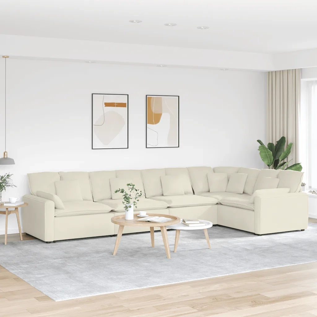 Divano Modulare con Cuscini in Velluto Crema 3321335