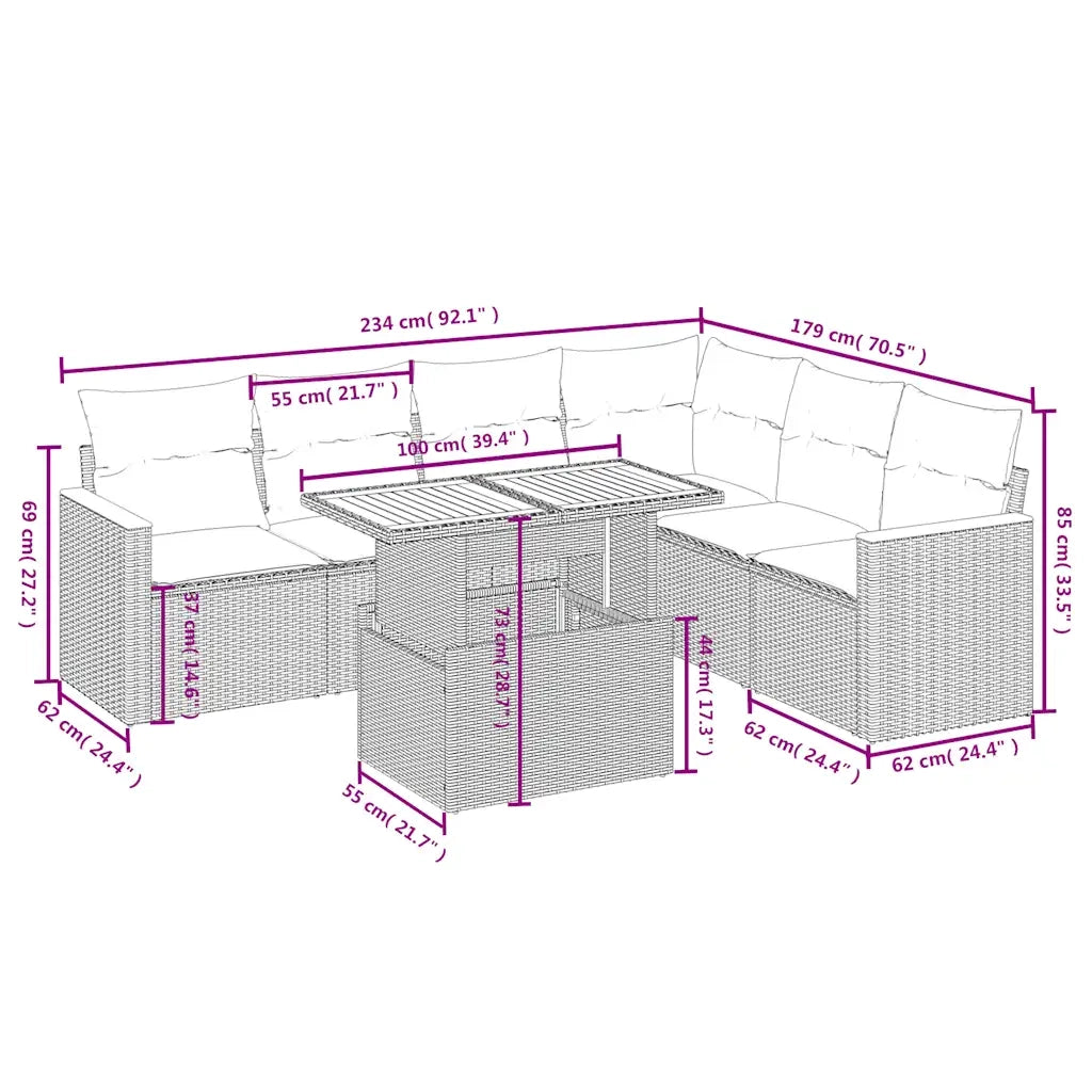 Set Divani da Giardino 7 pz con Cuscini Grigio in Polyrattan 3273097