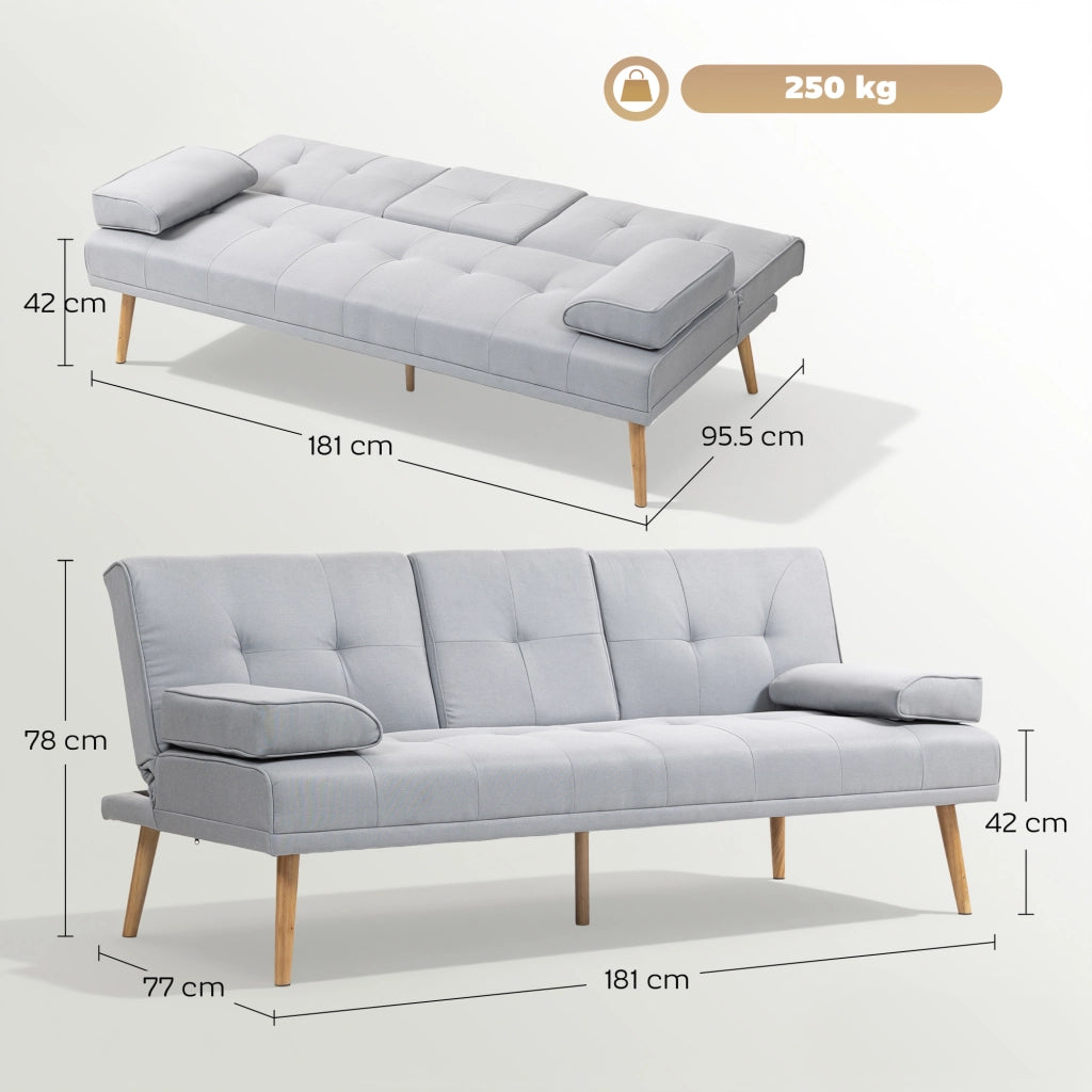 Divano Letto 3 Posti Reclinabile con Tavolino a Ribalta ¨C Minimal ¨C Grigio, 181x77x88 cm