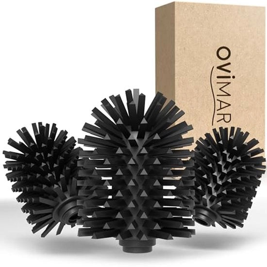 Set di sostituzione di spazzola per il water Vejro per spazzola per il water | set pratico da 3 | nero | Spazzola di sostituzione in silicone | per spazzola per il water con capo di spazzola intercambiabile