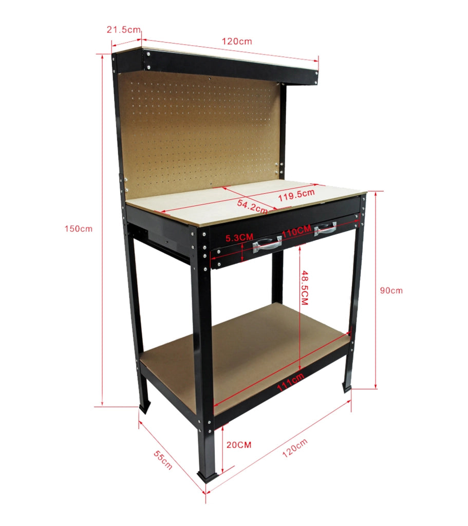 Banco da lavoro 1200x550x1500mm Tavolo da officina con parete forata