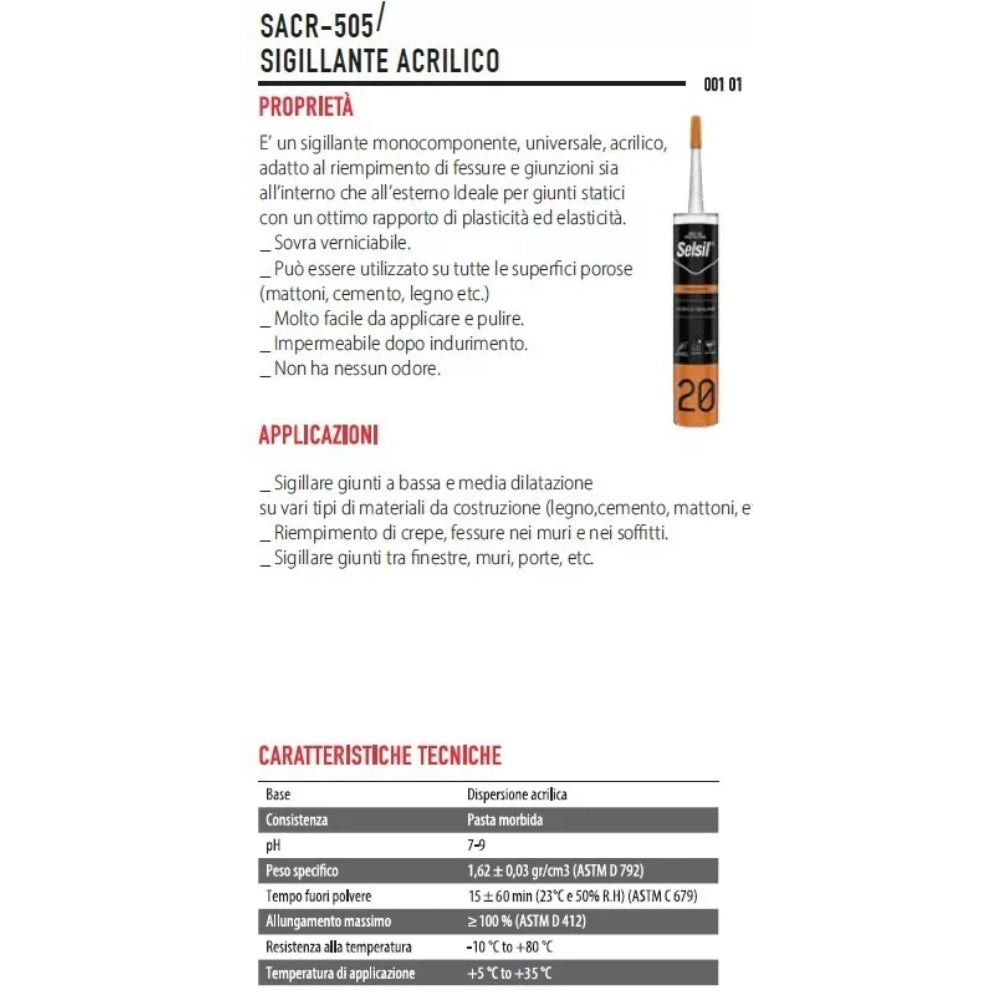 Silicone acrilico verniciabile bianco [ral 9010] impermeabilizzante 310 ml *** quantità pezzi 6, confezione 1