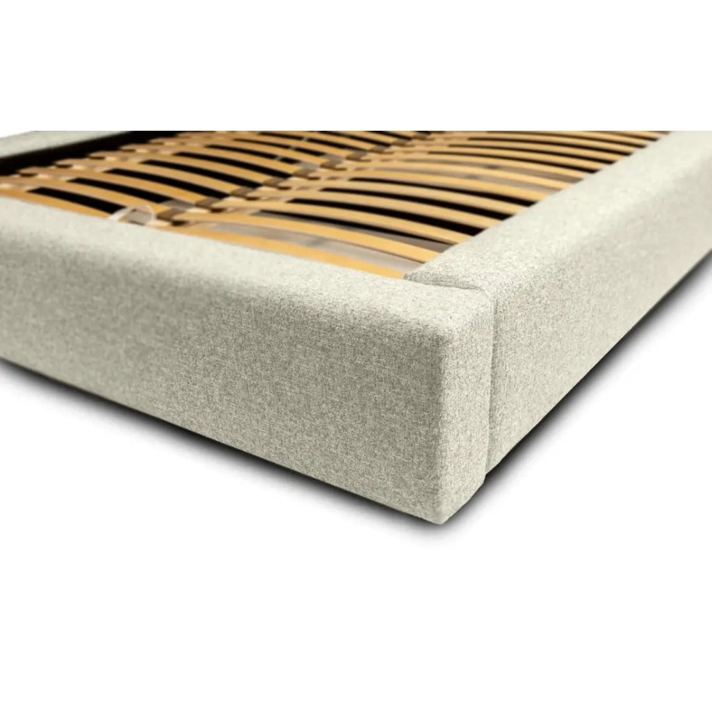 Letto contenitore CERVIN – Taupe sablé bouclé – 140x200 cm – Rete sollevabile – Design di alta gamma
