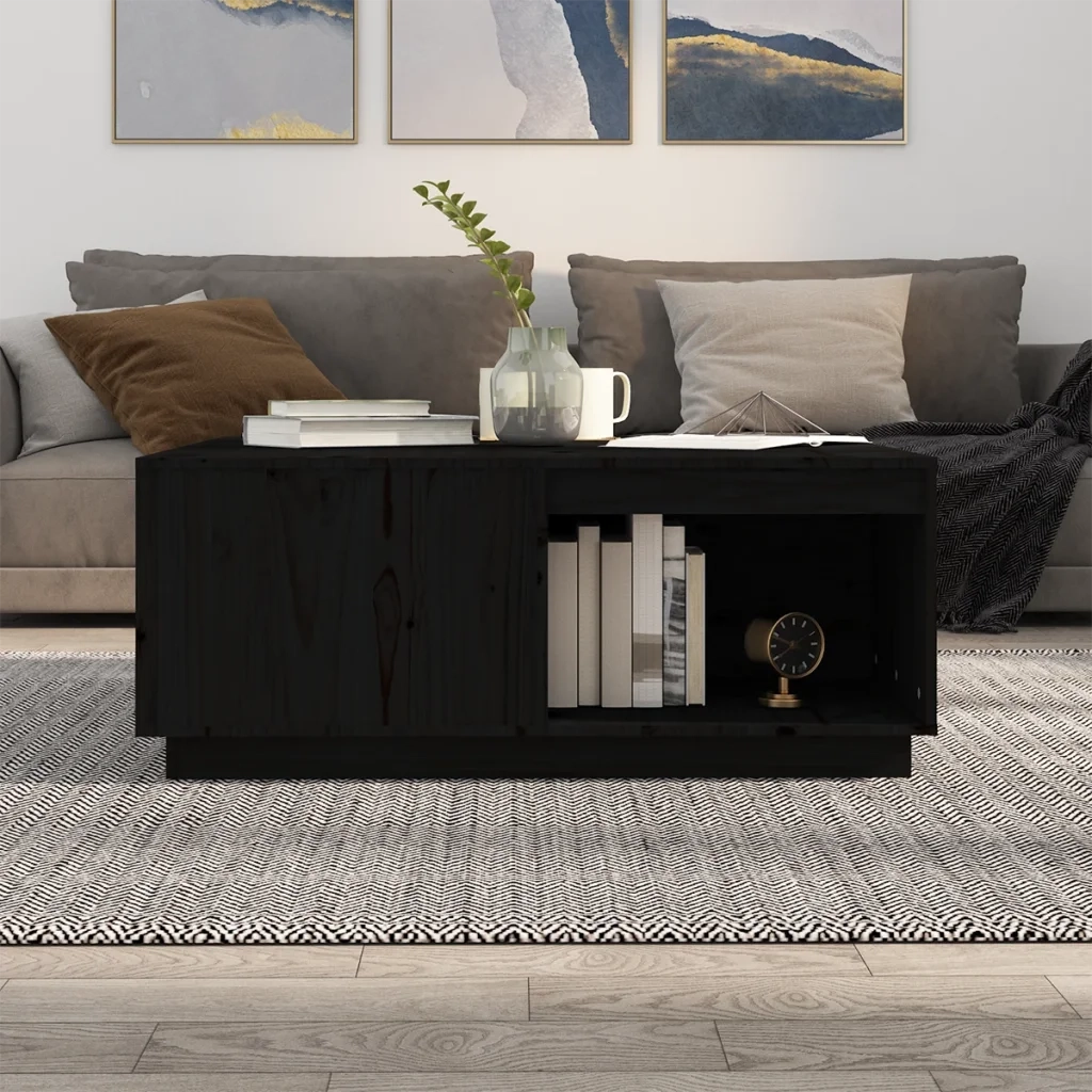 Tavolino da Salotto Nero 100x101x40,5 cm Legno Massello di Pino 814523