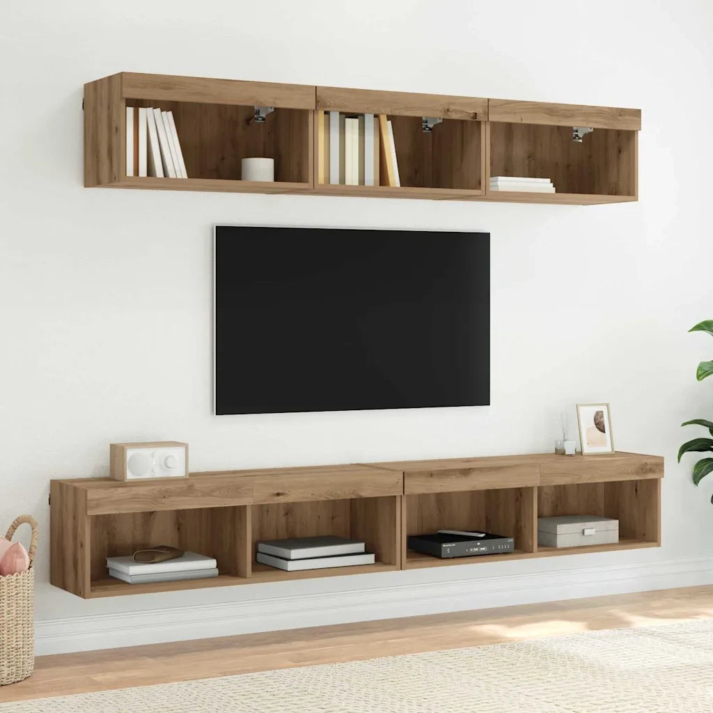 Mobile TV da parete con LED Rovere artigianale 100 x 30 x 30 cm 882967