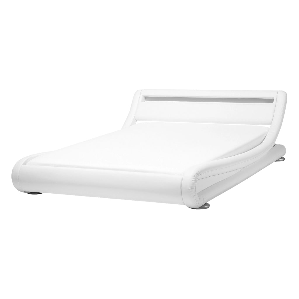 Piattaforma Letto ad acqua in ecopelle bianca 140 cm 6 matrimoniale con accessori per materassi Testiera illuminata a LED