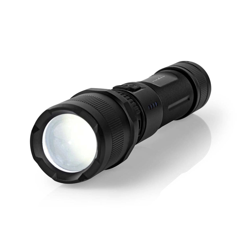 Torcia LED 10W 1000lm IPX4 Portata 110m USB-C Ricaricabile Nero Nedis