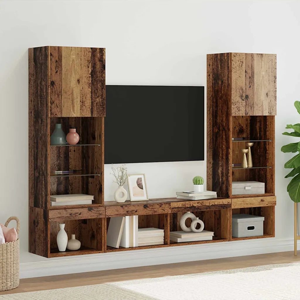 Unità a muro per TV con LED con led 5 pcs Legno vecchio 3403610