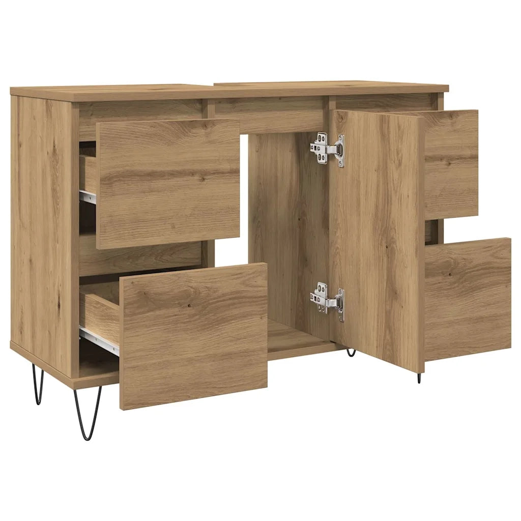 Mobiletto da Bagno Rovere Artigianale 80x33x60 cm in Truciolato