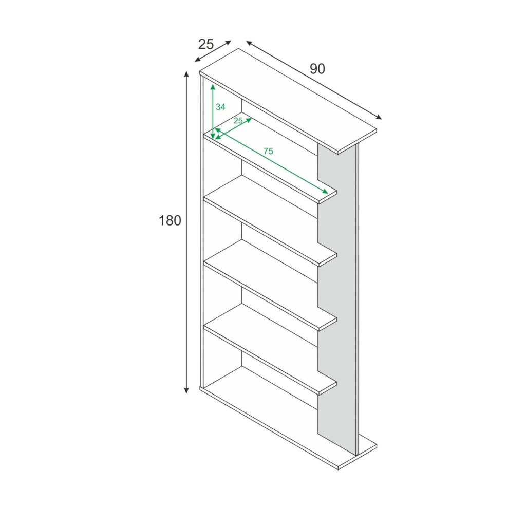 Libreria Eolo, Mobile portalibri bifacciale a 5 ripiani, Scaffale divisorio da ufficio o cameretta, cm 90x25h180, Bianco e Rovere