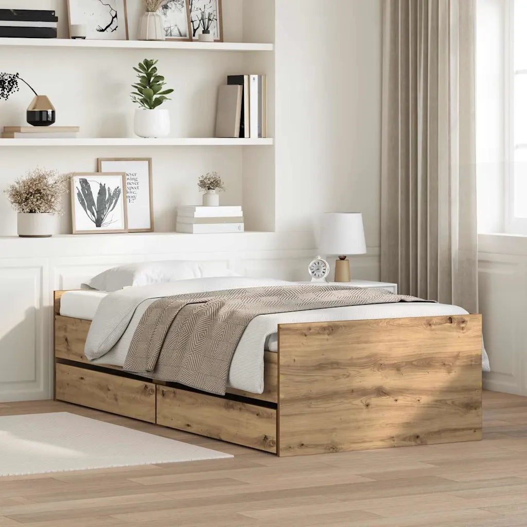 Struttura del letto con cassetto Rovere artigianale 90 x 190 cm
