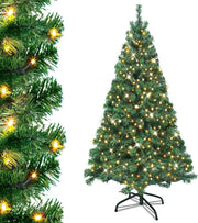 Albero di Natale artificiale con illuminazione, 180 cm, in PVC, artificiale, con 250 LED e supporto, decorazione natalizia, verde