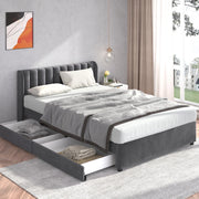 OKWISH Letto con Cassetti 140×200 cm, Letto Matrimoniale con 2 Cassetti e Testiera Imbottita, senza Materasso, in Velluto, Grigio