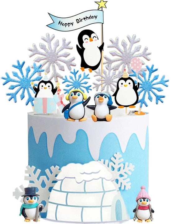 Decorazione per torta 14 pezzi - Pinguino/Neve - Torta per compleanni - Decorazione per torta - Materiale cartaceo - Avvertenza di sicurezza: non adatto per bambini sotto i 6 anni