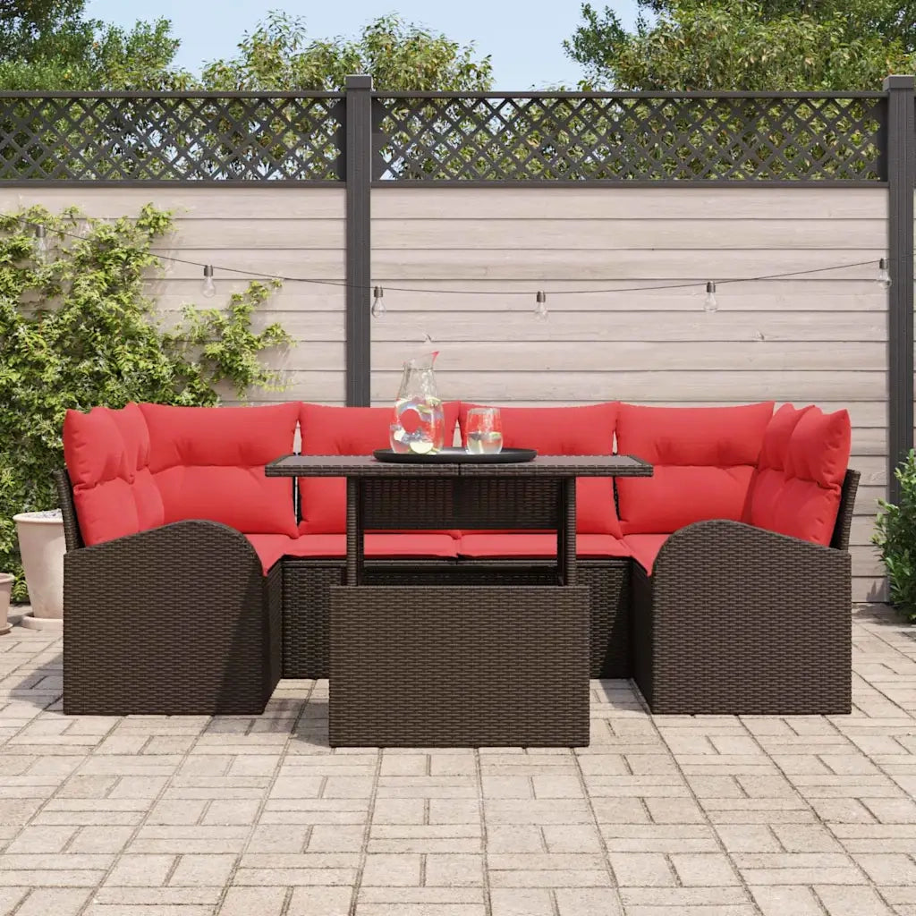 Set Divano da Giardino con cuscino 7 pcs Marrone e Rosso