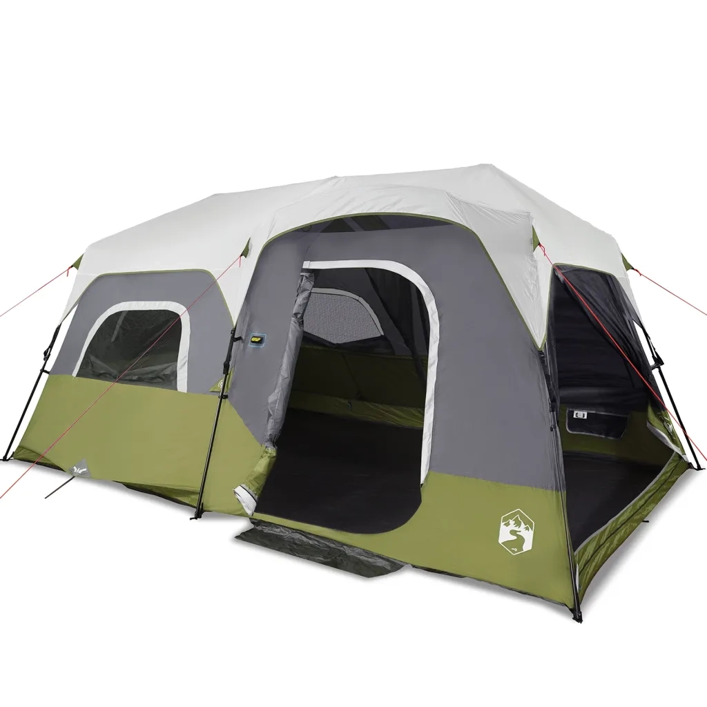 Tenda Famiglia con LED 9 Persone-Tenda da campeggio Verde Chiaro Rilascio Rapido
