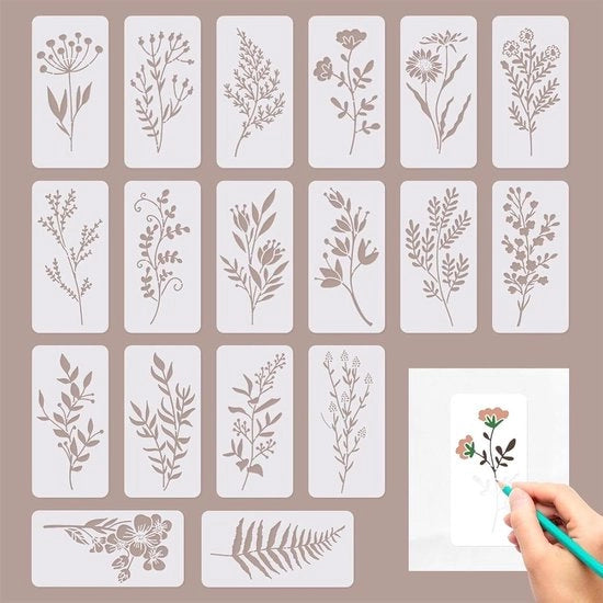 Set di stampe per pittura su legno da 18 pezzi - Fiori riciclabili - Stampe per pittura e artigianato - Stampa di segni per pareti e mobili