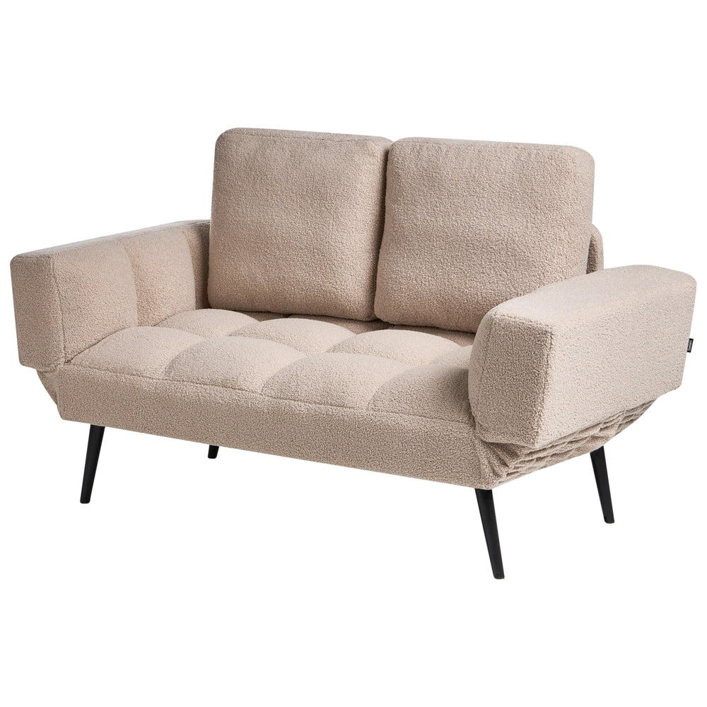 Divano letto 2 posti con rivestimento bouclè beige con Braccioli Regolabili stile Minimalista