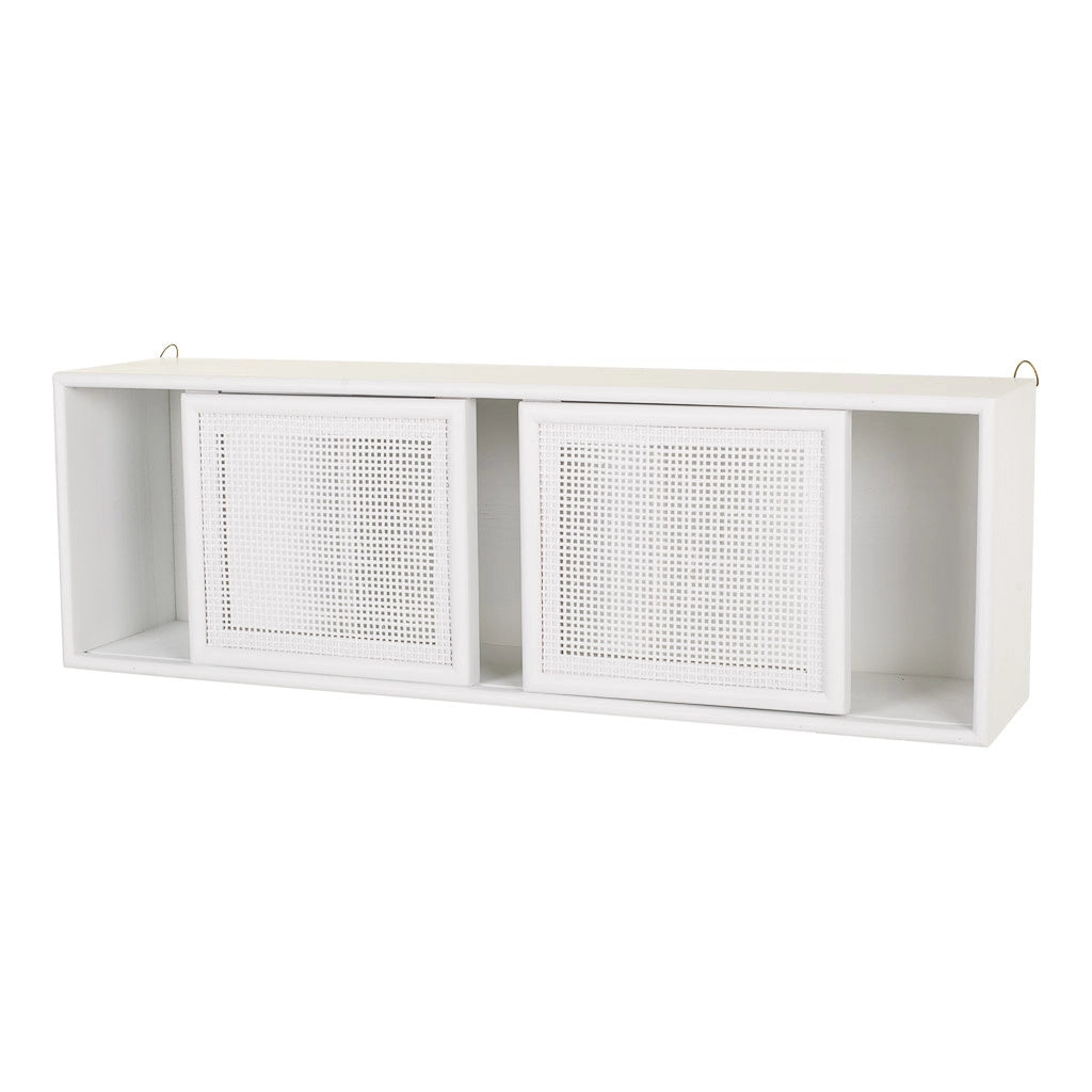 Scaffale da parete in legno bianco e griglia 81x17,5x26h