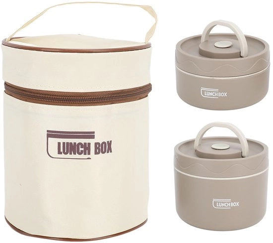 Bento Box per Adulti con Tasca Termica - RVS - Conservazione Cibo - Coperchio Antisbavatura - 304 Acciaio Inossidabile