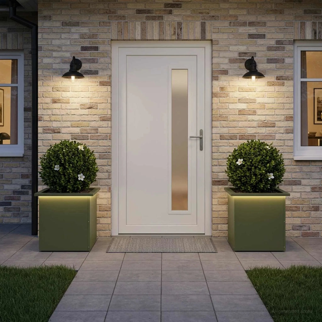Fioriera da giardino con LED 2 pz Verde Oliva 40 x 40 x 40 cm 8008133