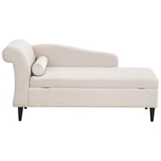 Chaise longue Rivestimento in velluto beige con contenitore a versione sinistra con supporto