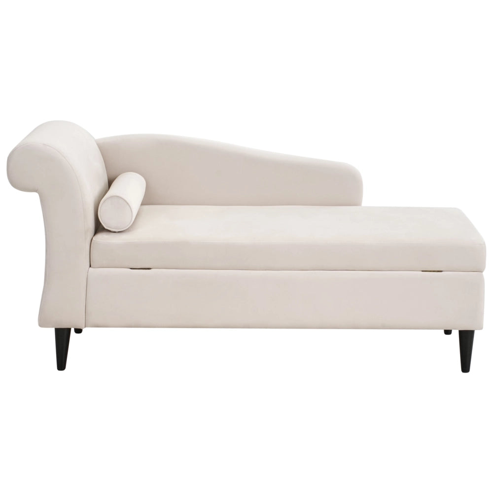 Chaise longue Rivestimento in velluto beige con contenitore a versione sinistra con supporto