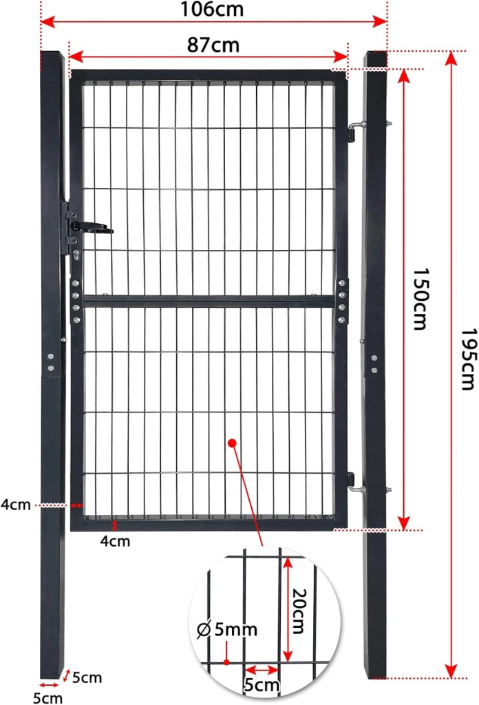 Recinzione da giardino a doppia asta, in metallo, per cancello da giardino, 150 x 100 cm, colore: antracite, doppio cancello con serratura, maniglia e chiavi