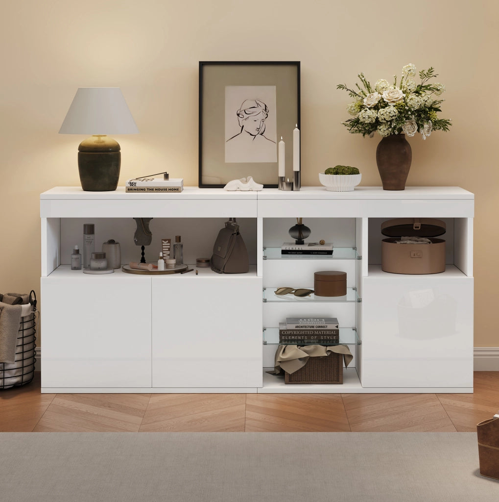 Sideboard soggiorno bianco LED con app, 3 ante, 155,5 cm